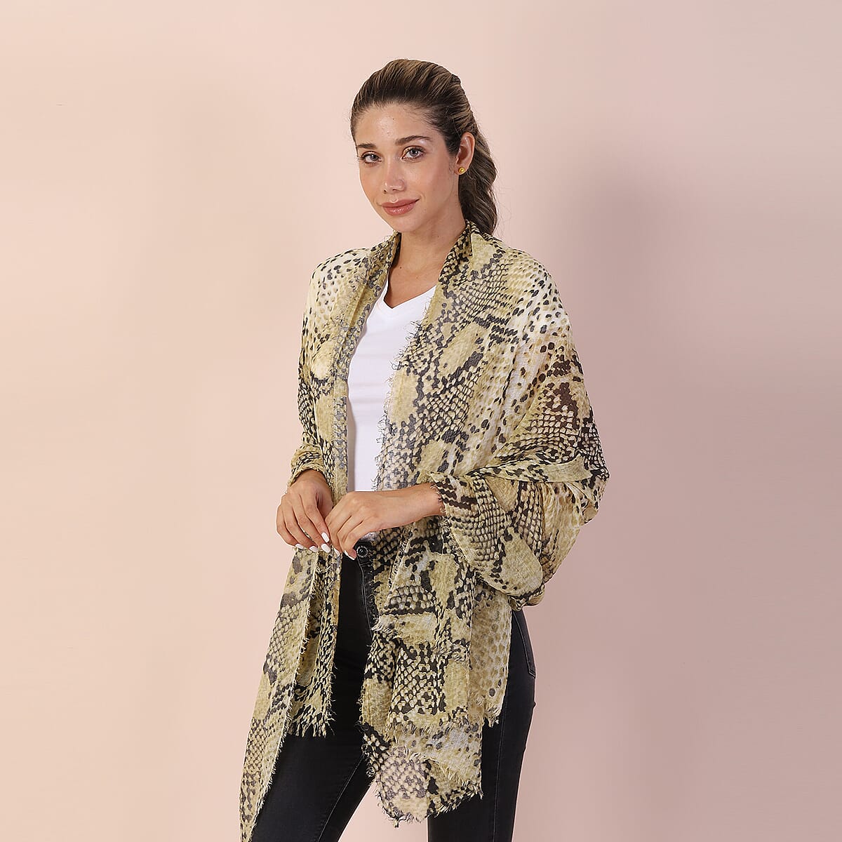 JOVIE Yellow Snake Print Scarf image number 2
