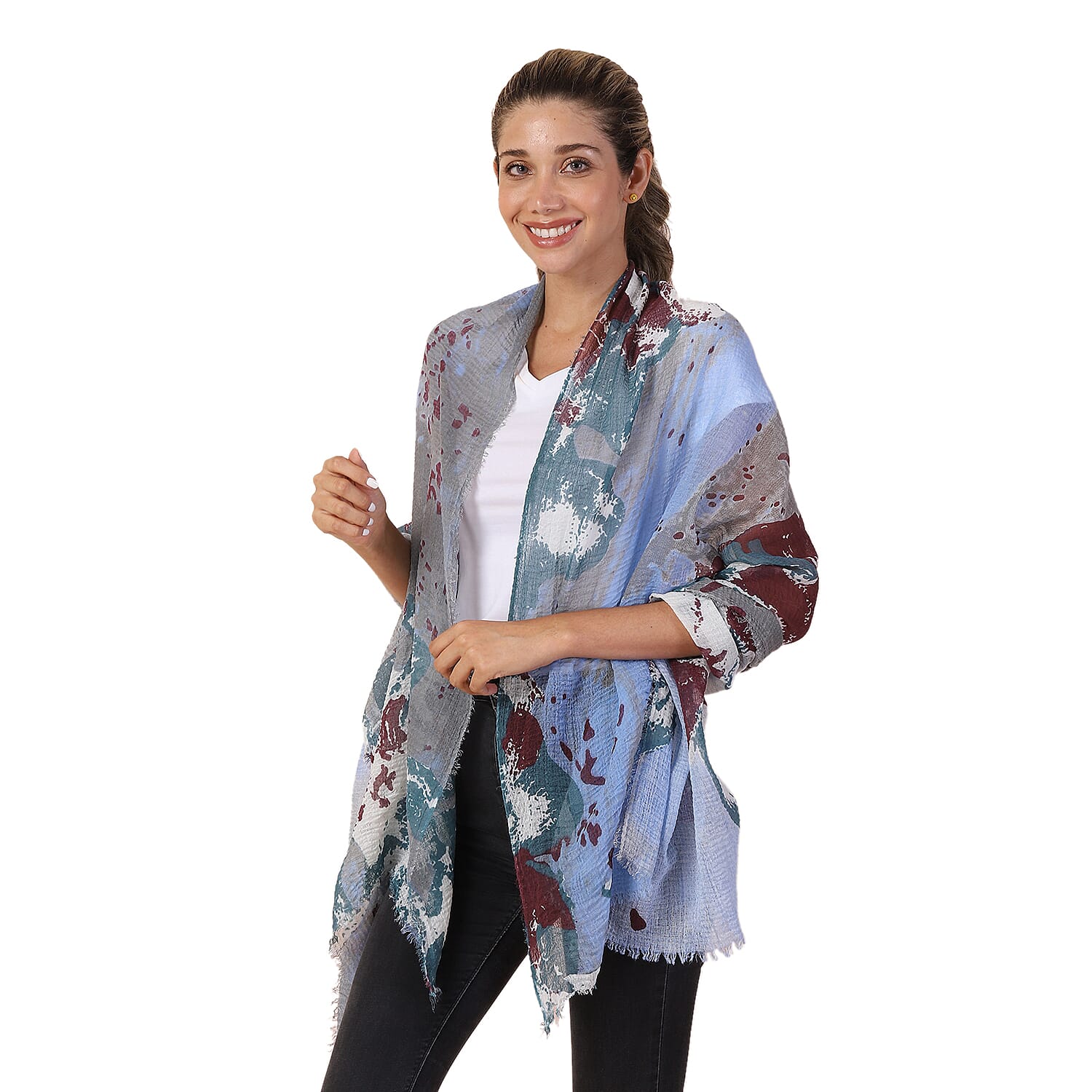 JOVIE Blue Flower Print Scarf
