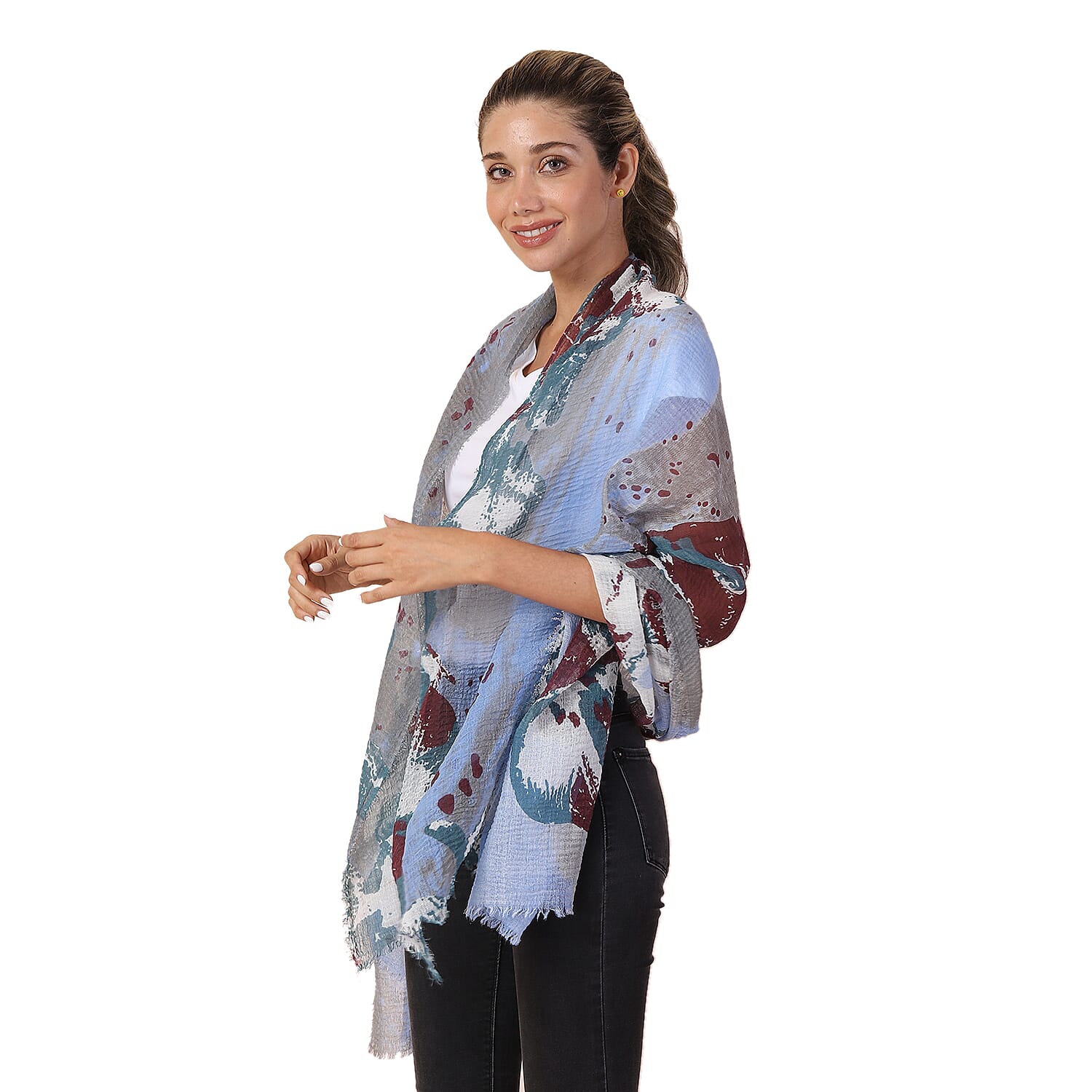 JOVIE Blue Flower Print Scarf