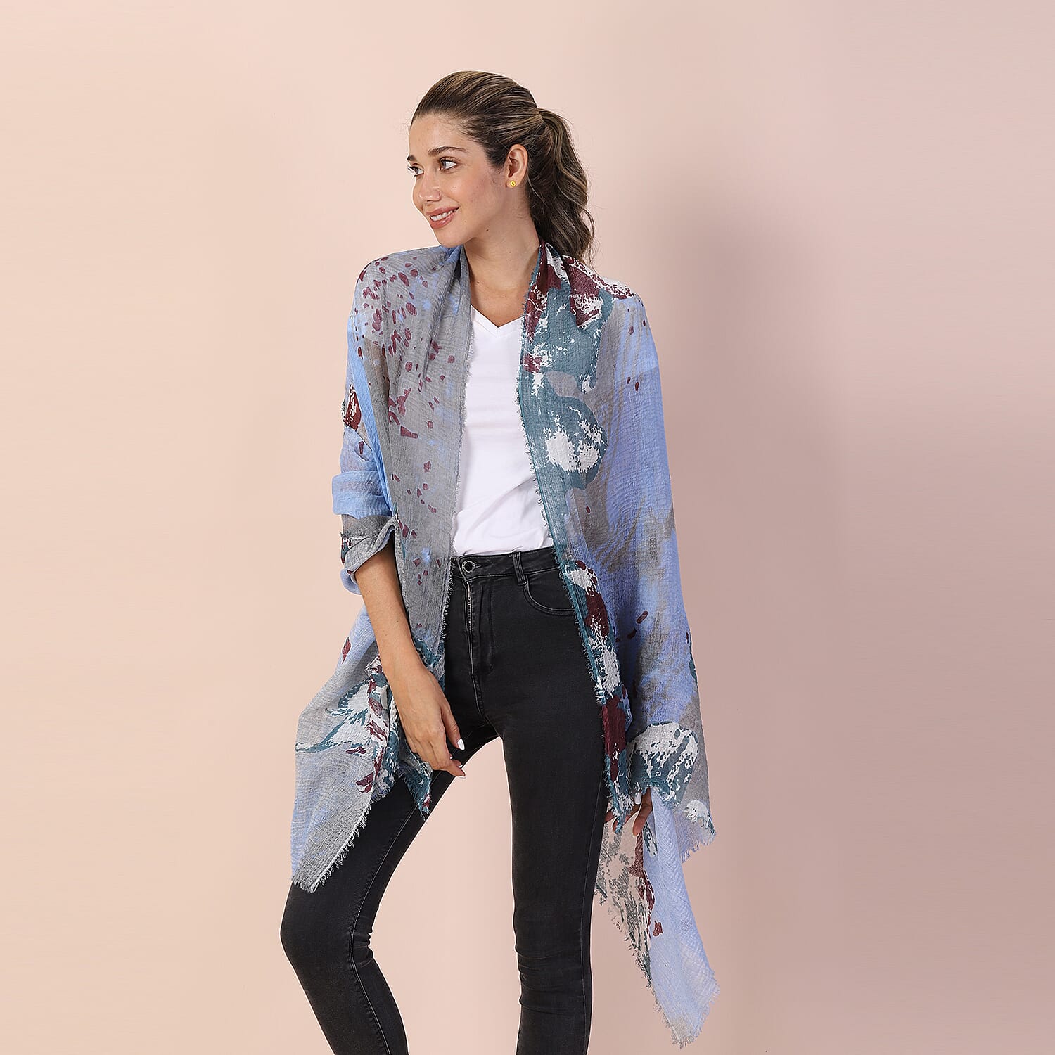 JOVIE Blue Flower Print Scarf