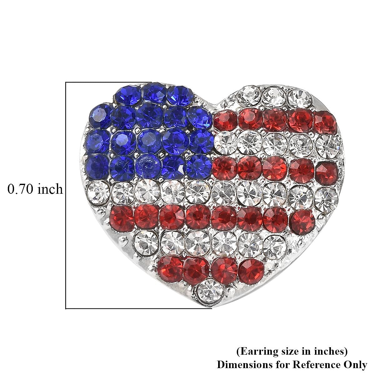 Multi Color Austrian Crystal and Enameled American Flag Pattern Heart Earrings in Silvertone