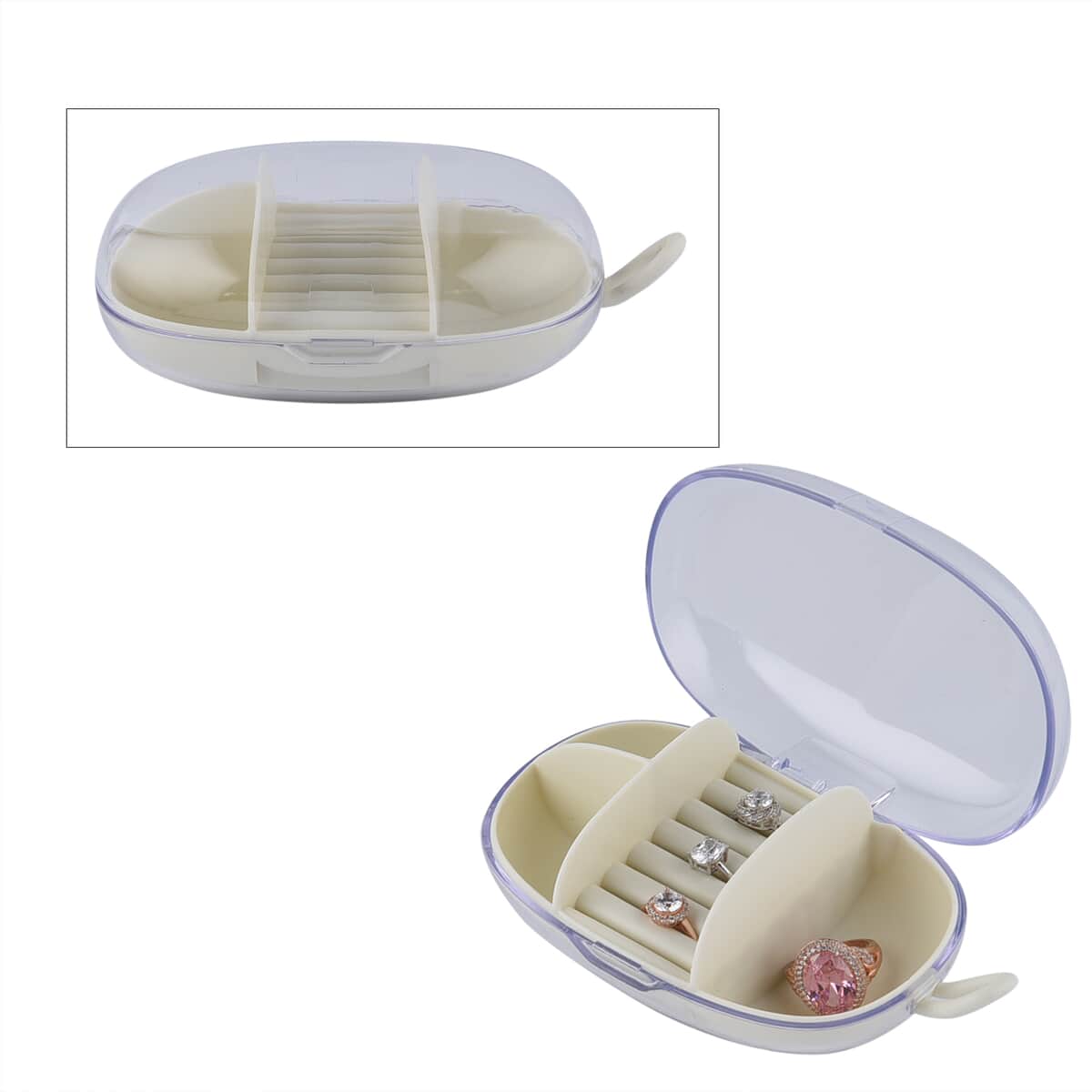 Cream Small Travel Jewelry Organizer (5.9"x3.14"x1.96") (Rings Holld upto 14) image number 0