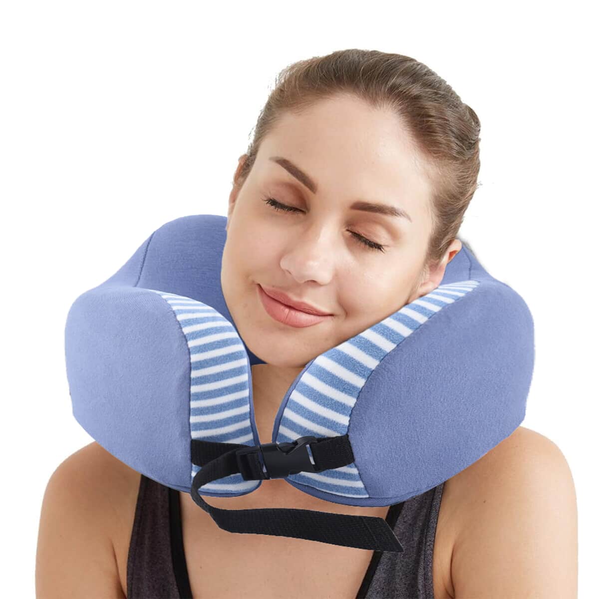 HOMESMART Blue Stripe Pattern Neck Pillow Can Be Rolled Up (8.66"x8.66") (100% Polyurethane Memory Foam) image number 1