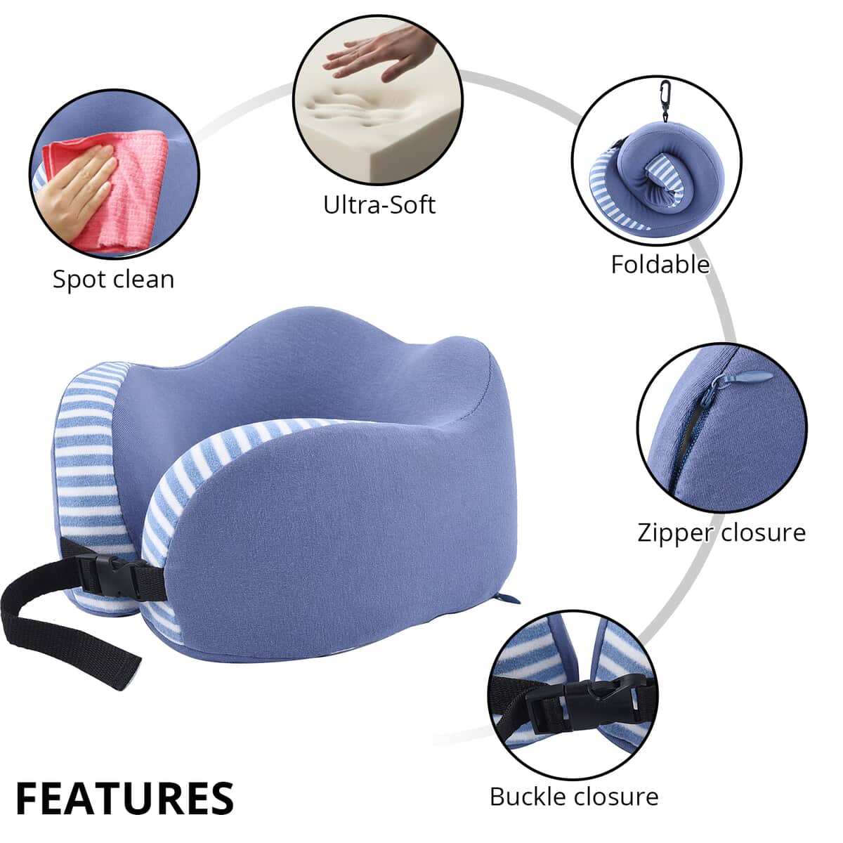 Homesmart Blue Stripe Pattern Neck Pillow Can Be Rolled Up (100% Polyurethane Memory Foam) image number 2
