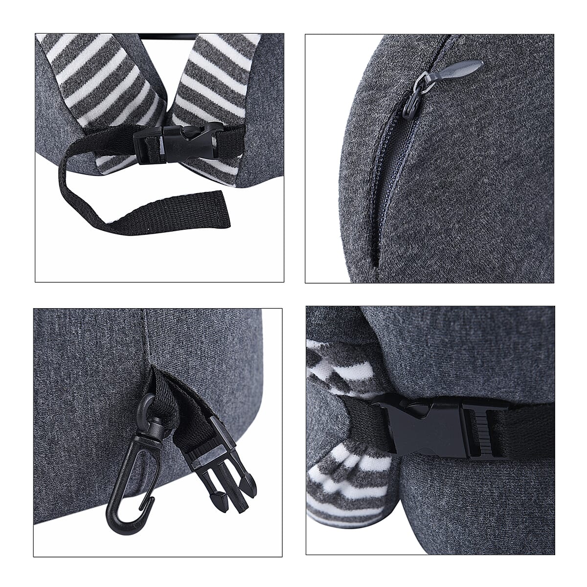 Homesmart Gray Stripe Pattern Neck Pillow Can Be Rolled Up (100% Polyurethane Memory Foam) image number 6