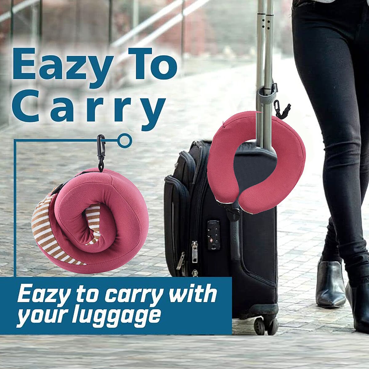 Homesmart Pink and Brown Stripe Pattern Neck Pillow Can Be Rolled Up (100% Polyurethane Memory Foam) image number 3