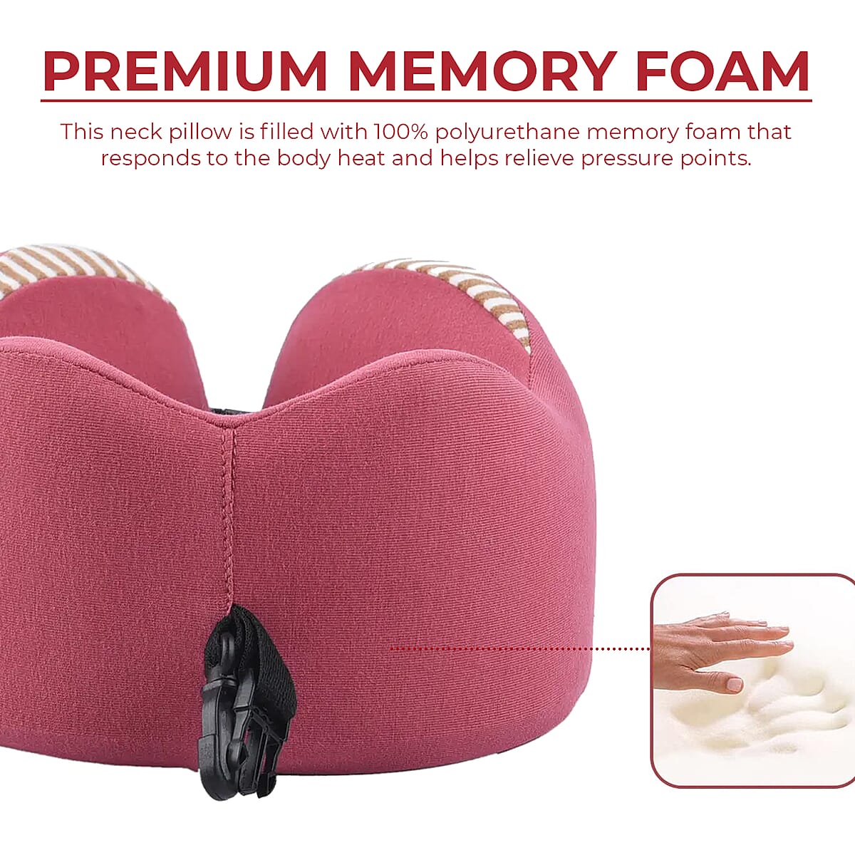 Homesmart Pink and Brown Stripe Pattern Neck Pillow Can Be Rolled Up (100% Polyurethane Memory Foam) image number 4