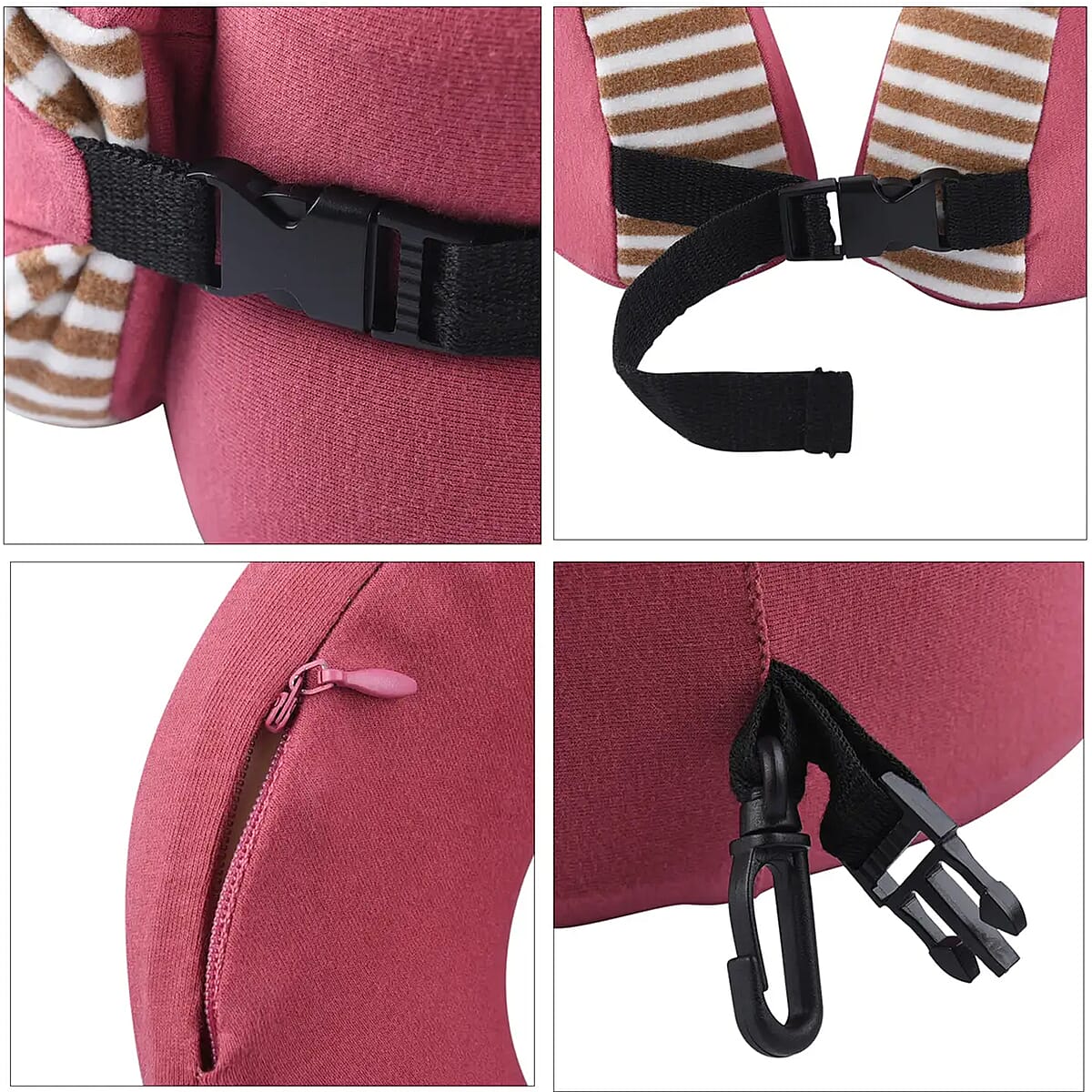 Homesmart Pink and Brown Stripe Pattern Neck Pillow Can Be Rolled Up (100% Polyurethane Memory Foam) image number 6