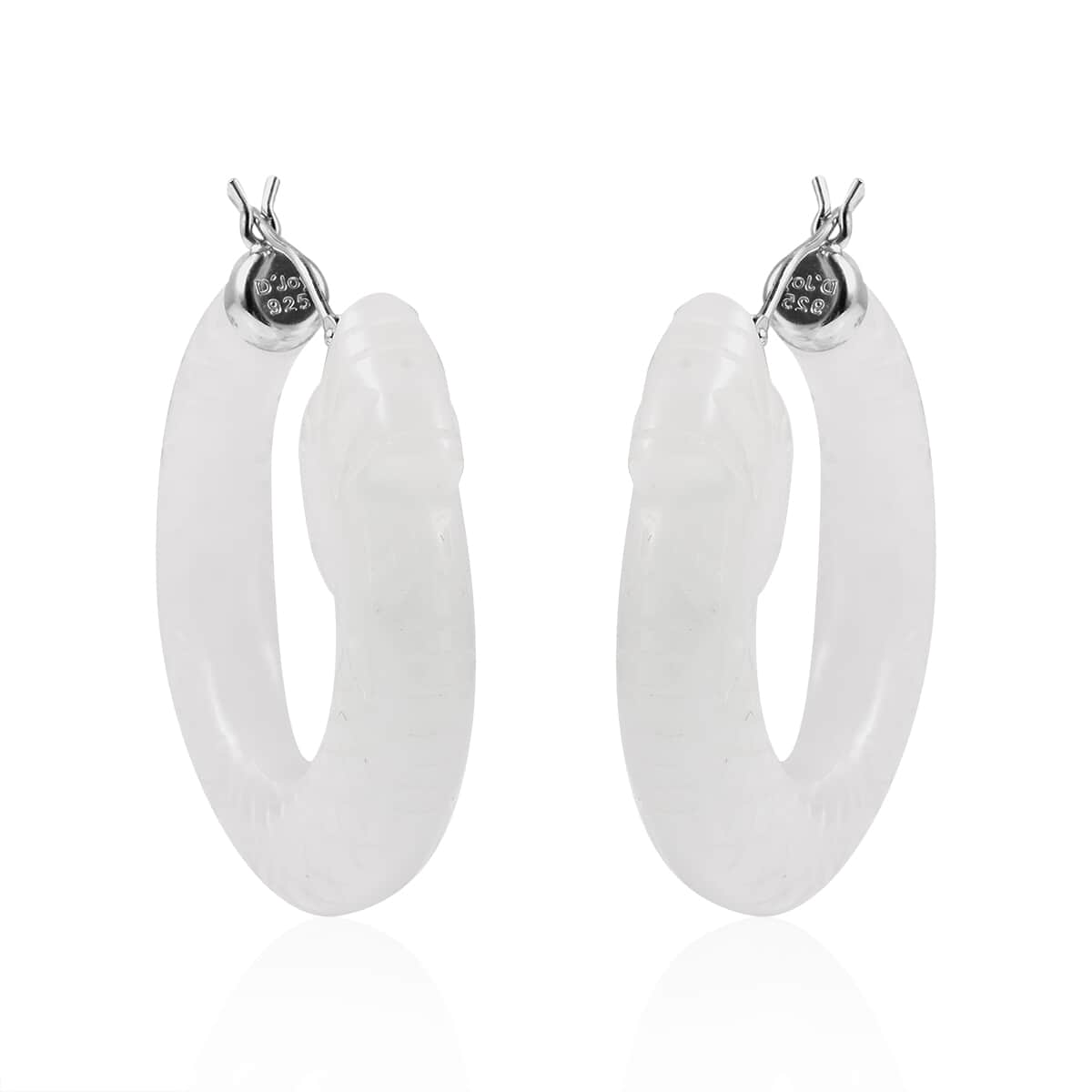 Natural White Jade Carved Dragon Earrings in Rhodium Over Sterling Silver 91.50 ctw image number 0