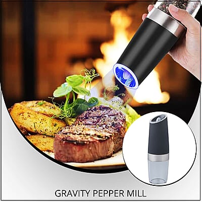 Gravity Electric Salt or Pepper Grinder Mill, Battery Operated Stainless Steel Mill with Light, Automatic One Handed Operation, Electronic Adjustable Shakers (6XAAA Battery Not included)