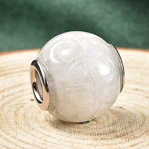 Charmes D'Joy White Jade Carved 13-15mm Beaded Charm in Rhodium Over Sterling Silver 16.00 ctw