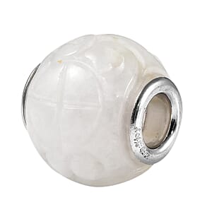 Charmes D'Joy White Jade Carved 13-15mm Beaded Charm in Rhodium Over Sterling Silver 16.00 ctw
