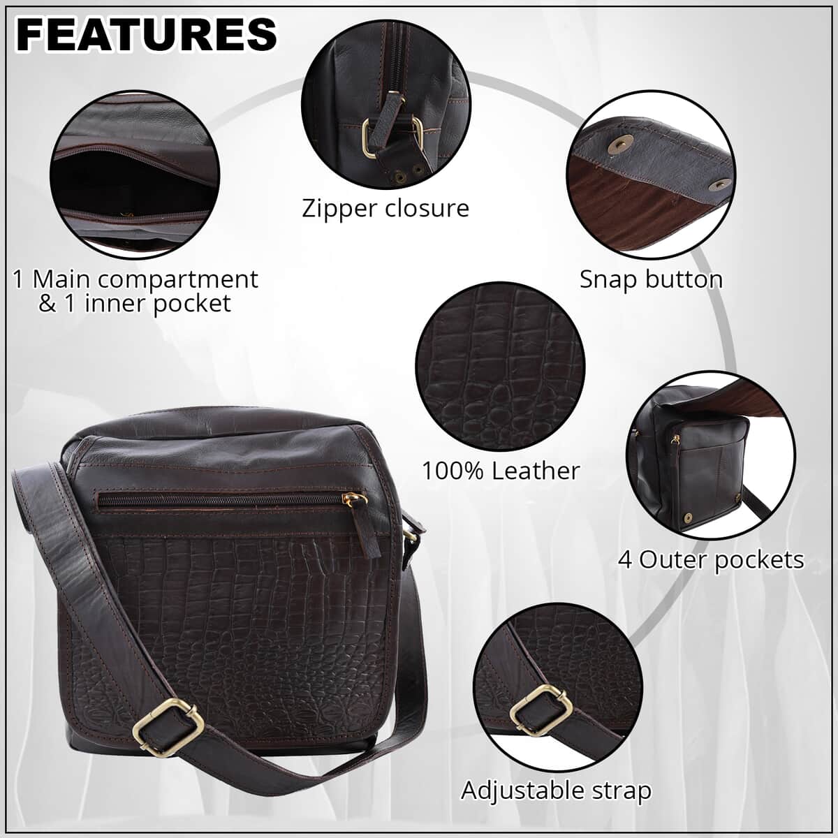 Bali Hand Crafted Natural Dyed Leather Organize Shoulder Bag - Black image number 1