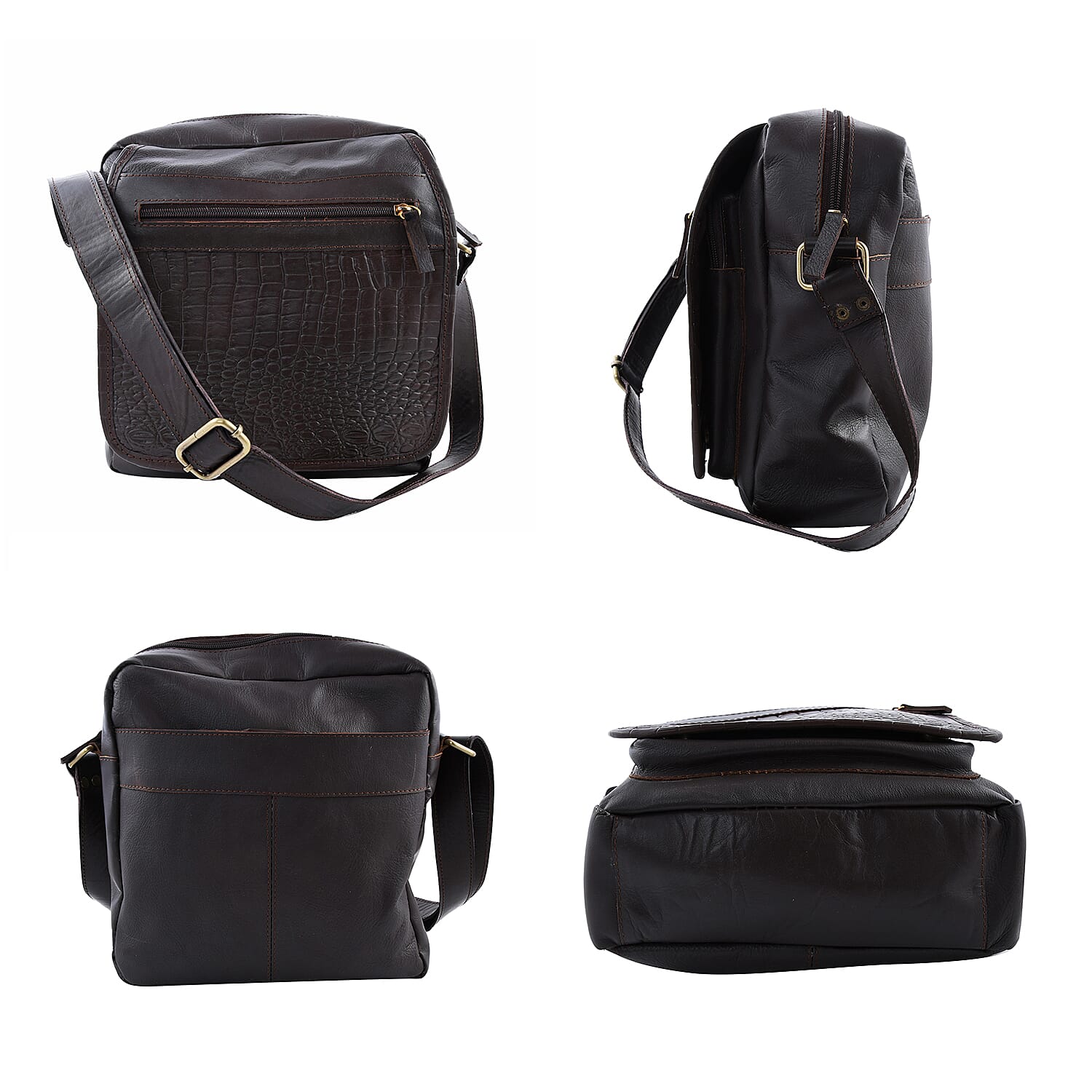 Bali Handcrafted Natural Dyed Leather Organize Shoulder Bag - Black