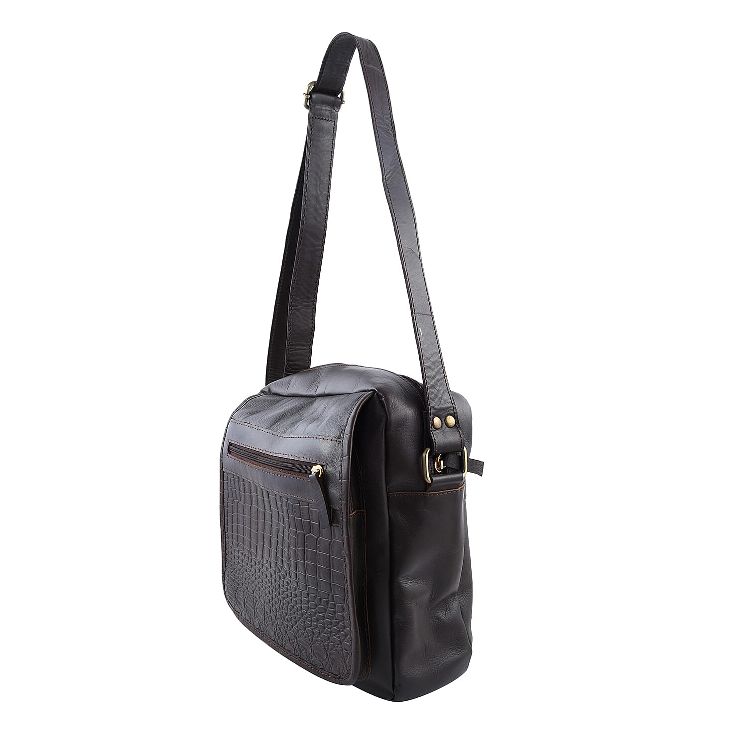 Bali Handcrafted Natural Dyed Leather Organize Shoulder Bag - Black
