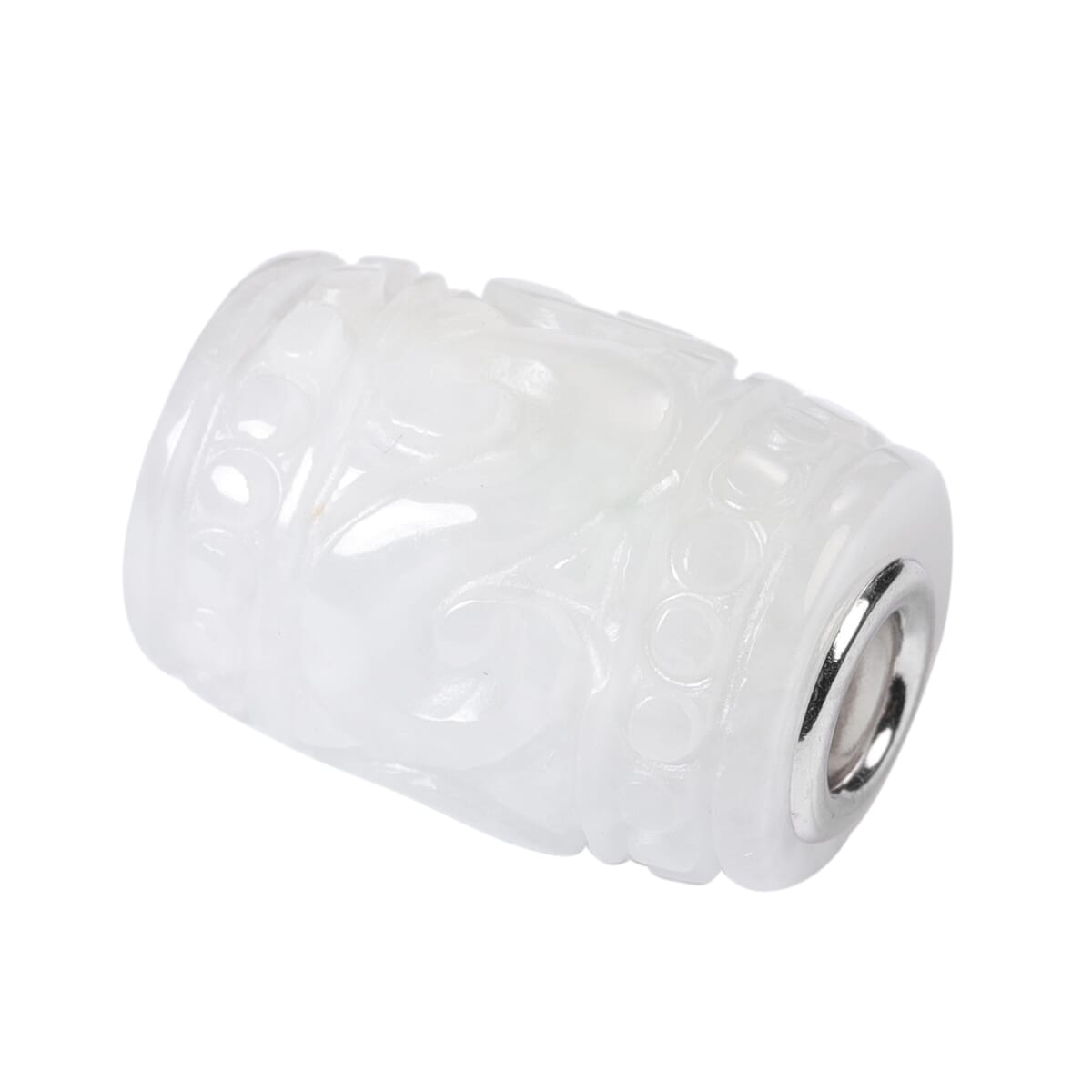 Natural White Jade Carved Barrel Shape Charm in Rhodium Over Sterling Silver 28.50 ctw image number 0