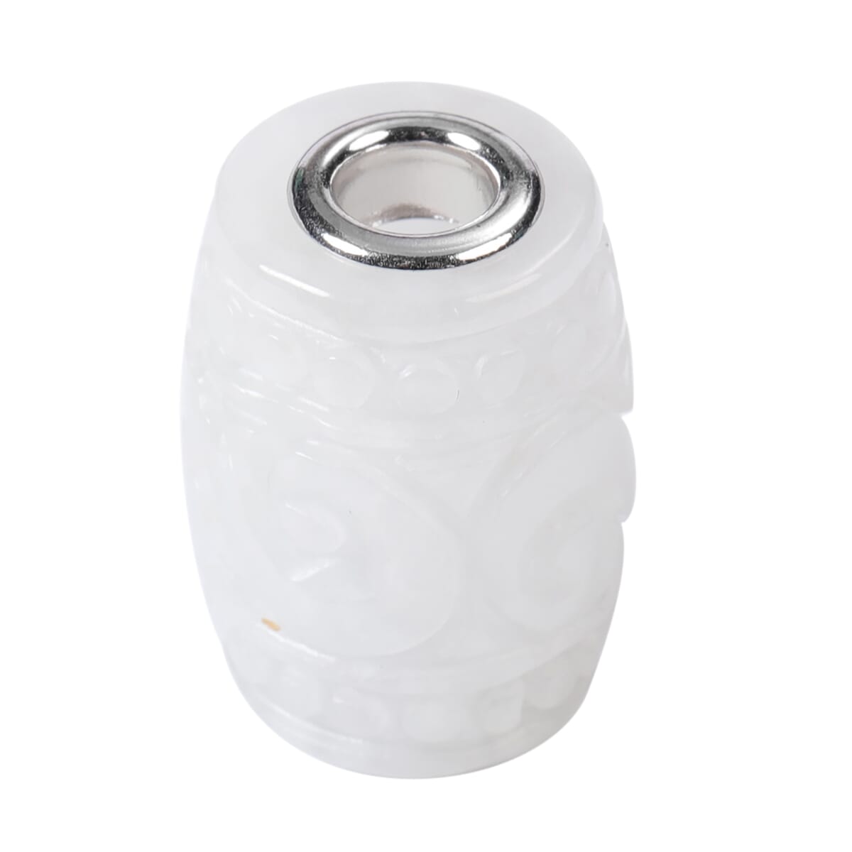 Natural White Jade Carved Barrel Shape Charm in Rhodium Over Sterling Silver 28.50 ctw image number 2
