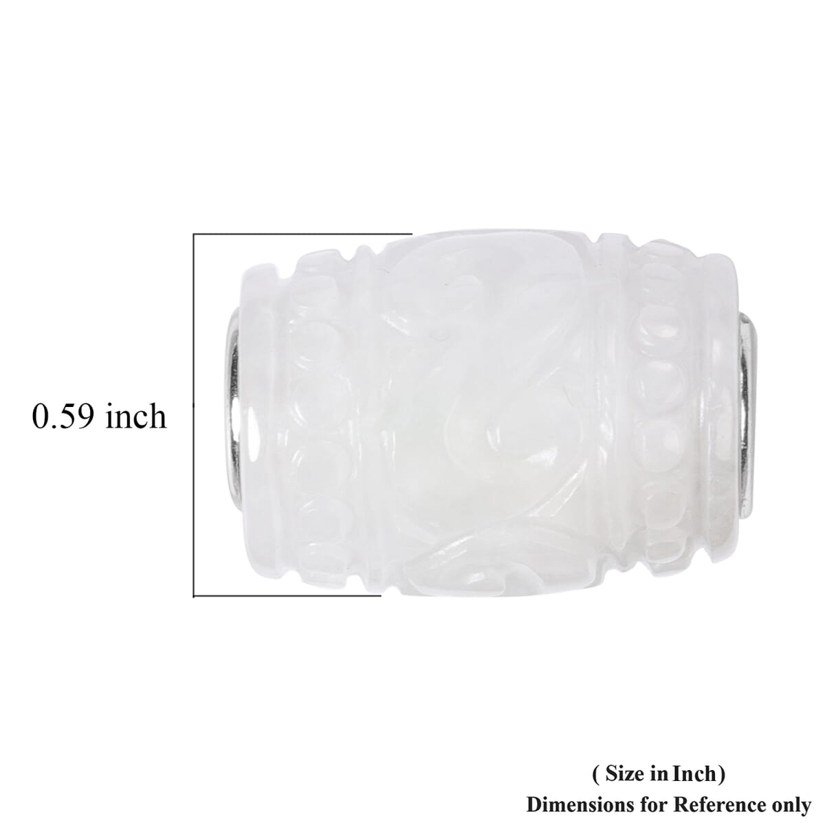 Natural White Jade Carved Barrel Shape Charm in Rhodium Over Sterling Silver 28.50 ctw image number 3