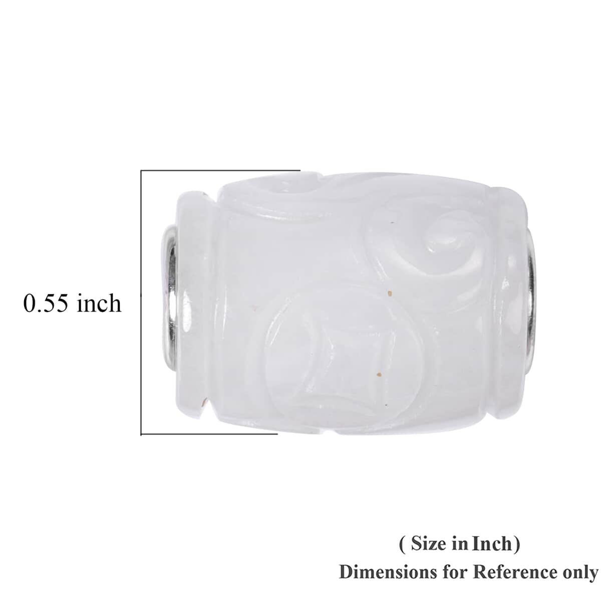 Natural White Jade Carved Barrel Shape Charm in Rhodium Over Sterling Silver 30.50 ctw image number 3