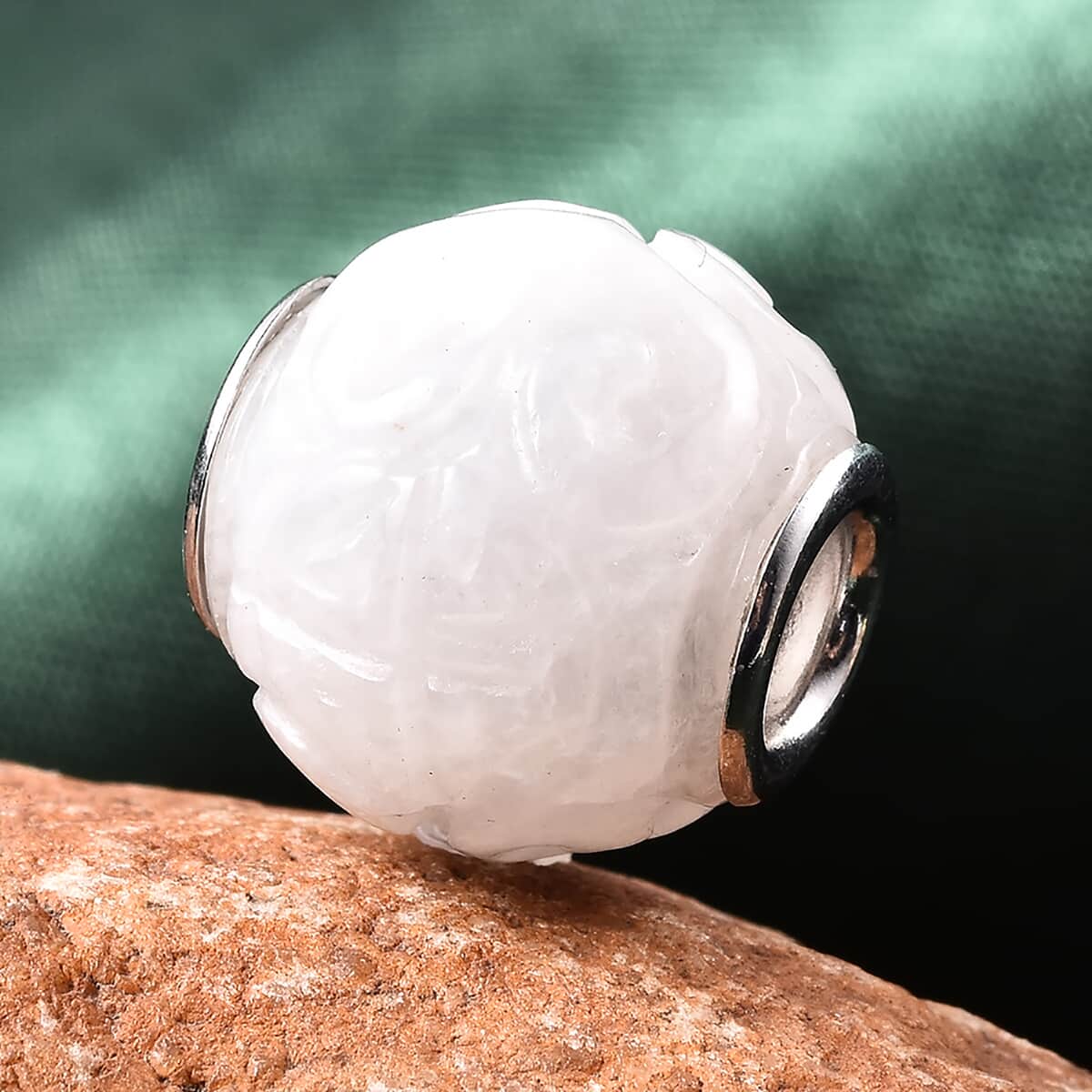 Natural White Jade Carved Charm in Rhodium Over Sterling Silver 17.00 ctw image number 1