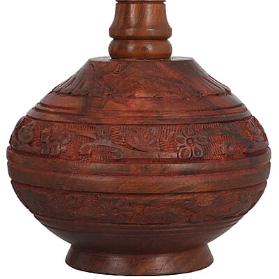 Set of 2 Natural Brown Hand Carved Wooden Surahi Shape Flower Vase , Wooden Vase Stand , Hand Carved Wooden Vases , Natural Wood Vases for Centerpieces