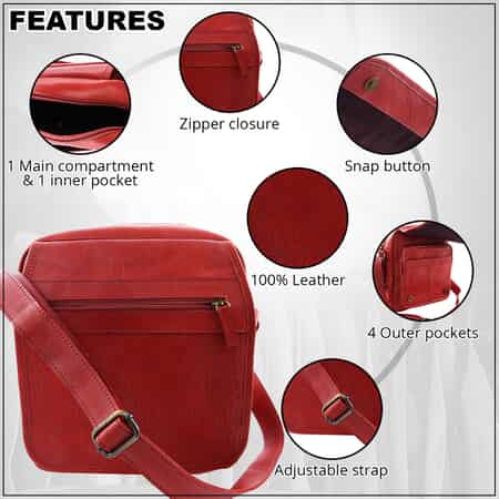 SHOP LC DELIVERING JOY Handcrafted Durable Genuine Leather Crossbody Bag  with Shoulder Strap Zipper Closure Adjustable Strap