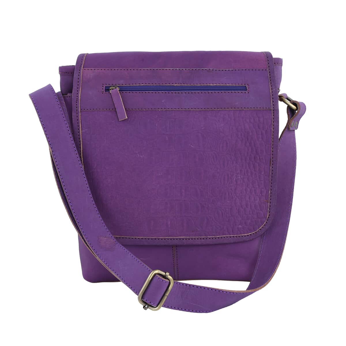 Natural Fruit Dyeing Purple Color Genuine Leather Croco Embossed Crossbody Bag image number 0