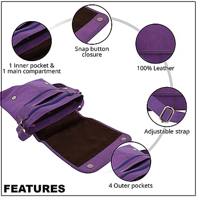 Natural Fruit Dyeing Purple Color Genuine Leather Croco Embossed Crossbody Bag