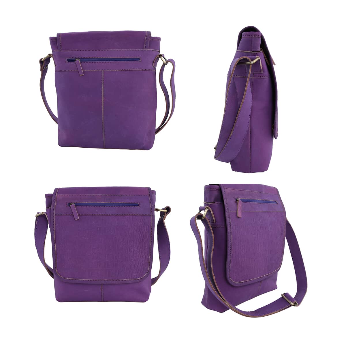 Natural Fruit Dyeing Purple Color Genuine Leather Croco Embossed Crossbody Bag image number 4