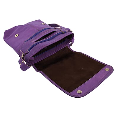 Natural Fruit Dyeing Purple Color Genuine Leather Croco Embossed Crossbody Bag
