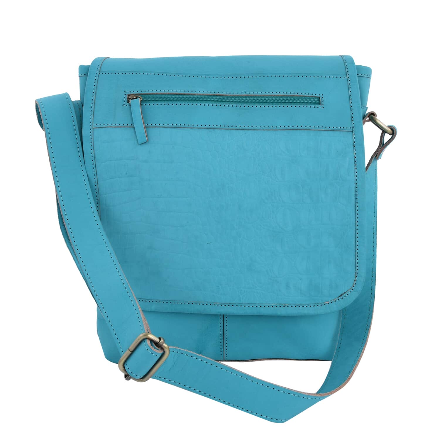 Turquoise cheapest Genuine Leather Croco Embossed Crossbody Bag