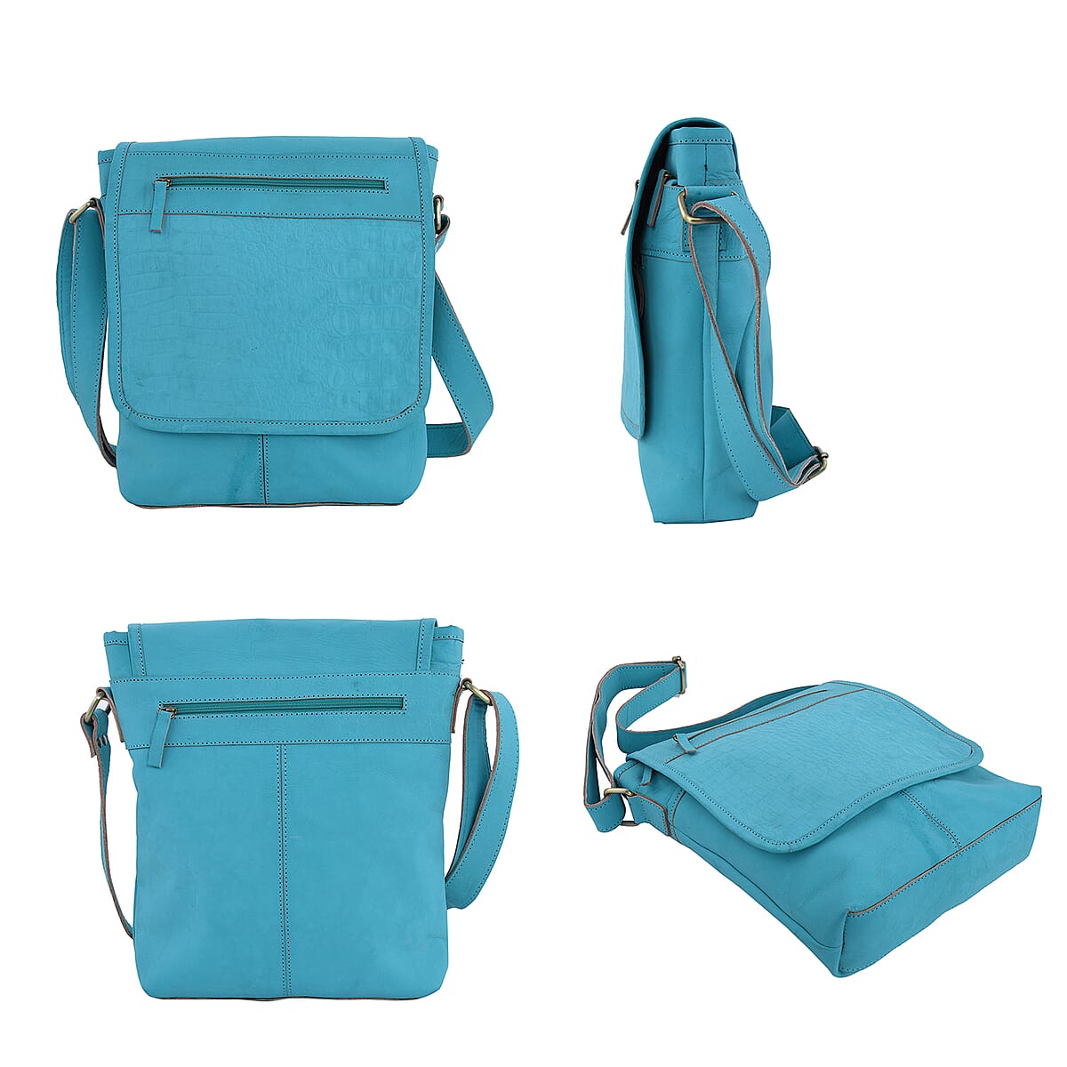 Natural Fruit Dyeing Turquoise Genuine Leather Croco Embossed Crossbody Bag for Women, Shoulder Purse, Crossbody Handbags image number 4