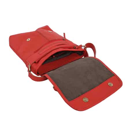Natural Fruit Dyeing Dark Red Genuine Leather Croco Embossed Crossbody Bag image number 2