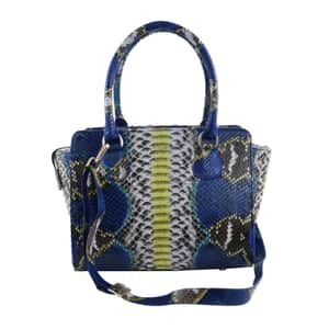 The Pelle Collection Blue 100% Genuine Python Leather Tote Bag for Women, Satchel Purse, Shoulder Handbag, Designer Tote Bag