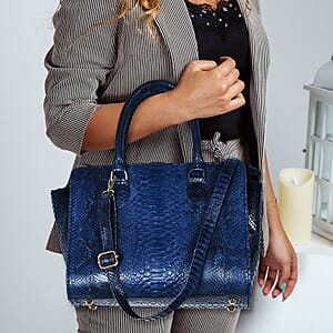 The Pelle Collection Blue 100% Genuine Python Leather Tote Bag for Women, Satchel Purse, Shoulder Handbag, Designer Tote Bag