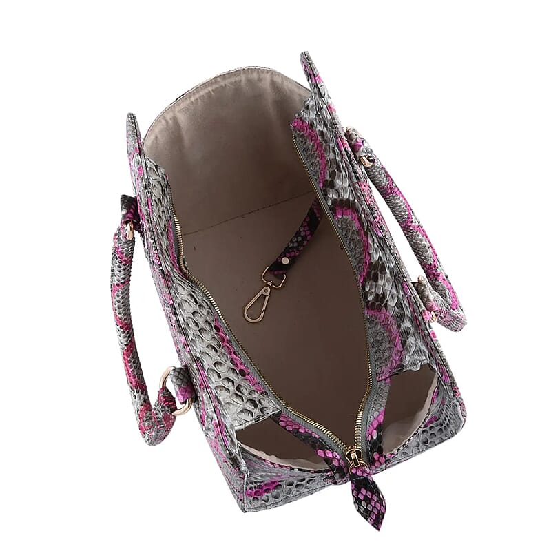 The Pelle Python Collection Pink 100% Genuine Python Leather Tote Bag for Women, Satchel Purse, Shoulder Handbag, Designer Tote Bag