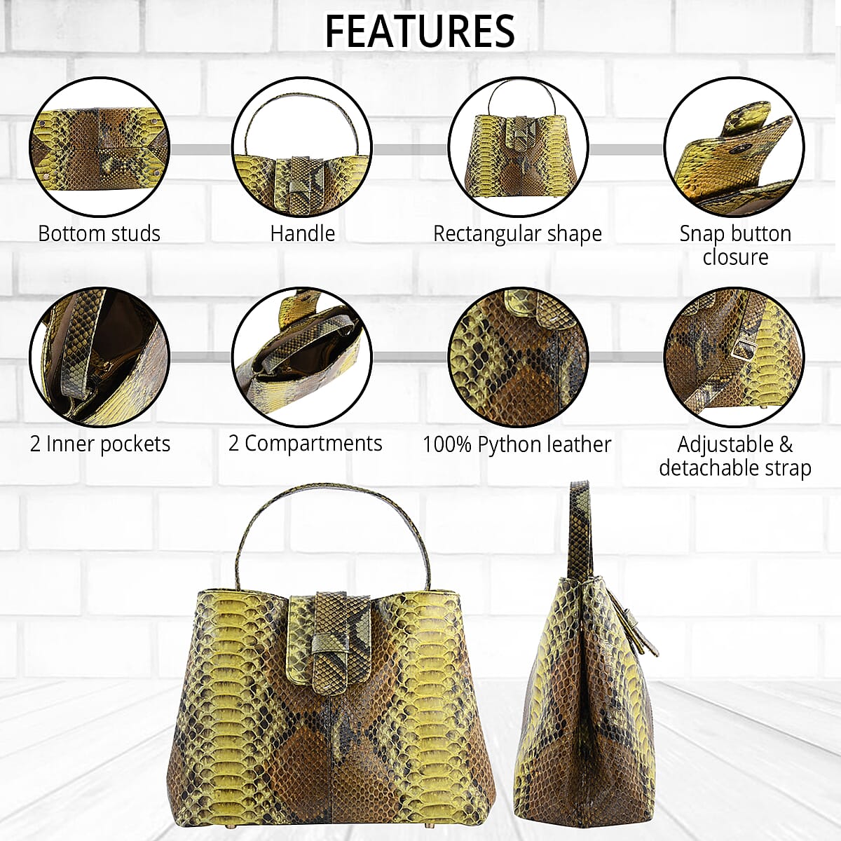 The Pelle Collection Yellow and Brown Genuine Python Leather Tote Bag for Women, Satchel Purse, Shoulder Handbag, Designer Tote Bag image number 1