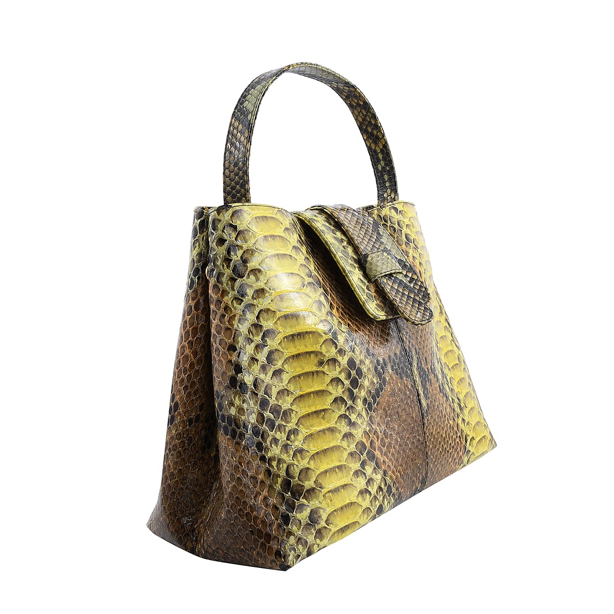 The Pelle Collection Yellow and Brown Genuine Python Leather Tote Bag for Women, Satchel Purse, Shoulder Handbag, Designer Tote Bag image number 3