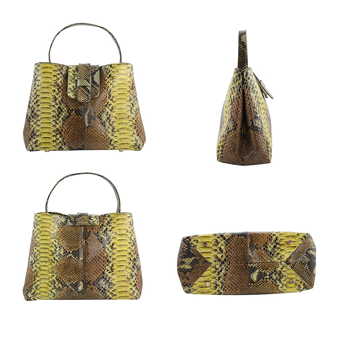 The Pelle Collection Yellow and Brown Genuine Python Leather Tote Bag for Women, Satchel Purse, Shoulder Handbag, Designer Tote Bag image number 4