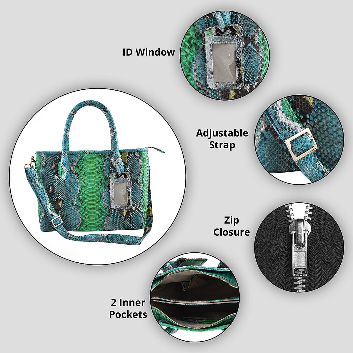 The Pelle Collection Multi Color Python Leather Tote Bag for Women with Detachable Strap , Satchel Purse , Shoulder Handbag , Designer Tote Bag image number 1