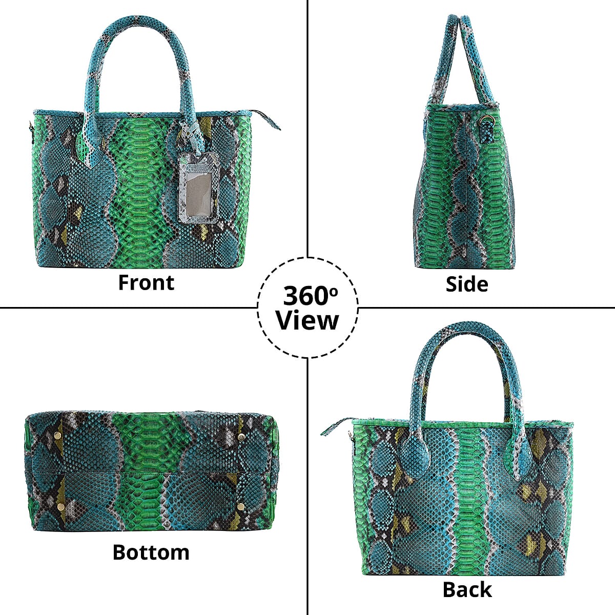 The Pelle Collection Multi Color Python Leather Tote Bag for Women with Detachable Strap , Satchel Purse , Shoulder Handbag , Designer Tote Bag image number 2