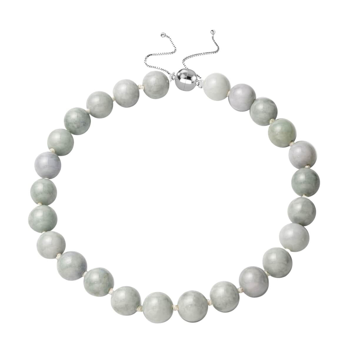 White Jade 15-17mm Beaded Necklace 18-22 Inches with Magnetic Clasp in Rhodium Over Sterling Silver 1168.00 ctw image number 0