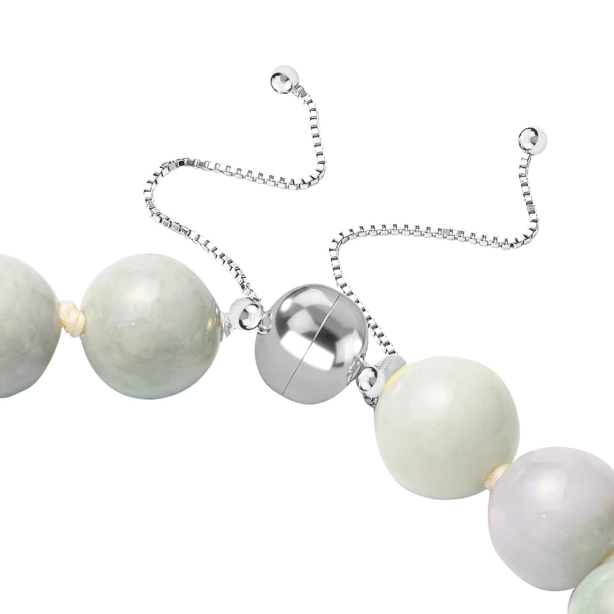 White Jade 15-17mm Beaded Necklace 18-22 Inches with Magnetic Clasp in Rhodium Over Sterling Silver 1168.00 ctw image number 3