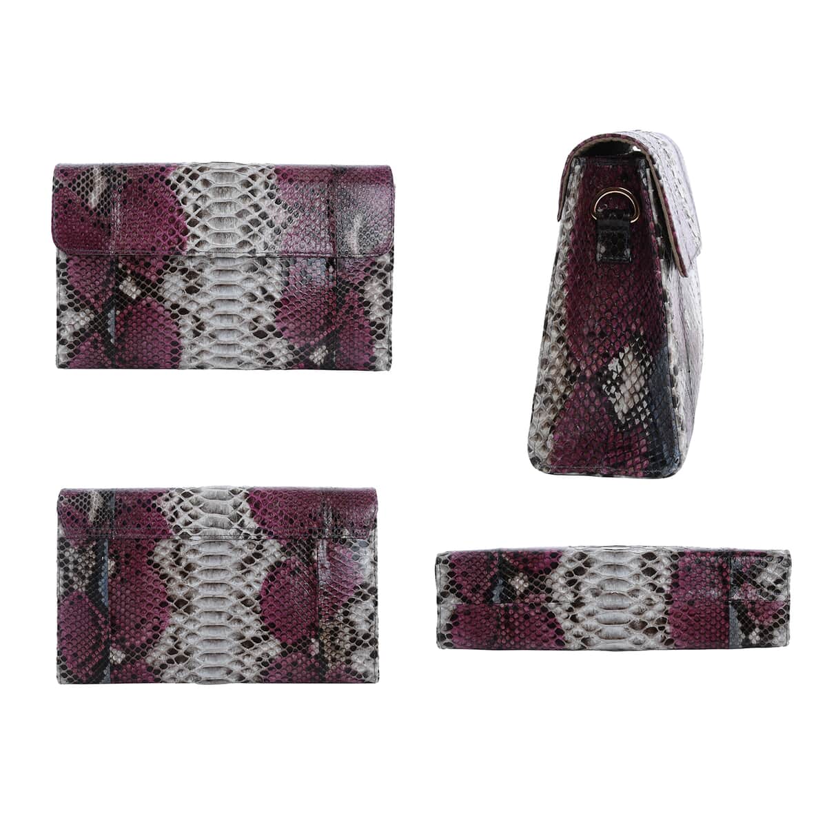 The Pelle Collection Multi Color Python Leather Evening Clutch Bag with Detachable Strap, Clutches for Women, Leather Handbag, Clutch Purse image number 4