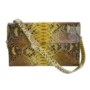 The Pelle Collection Yellow Python Leather Evening Clutch Bag with Detachable Strap , Clutches for Women , Leather Handbag , Clutch Purse
