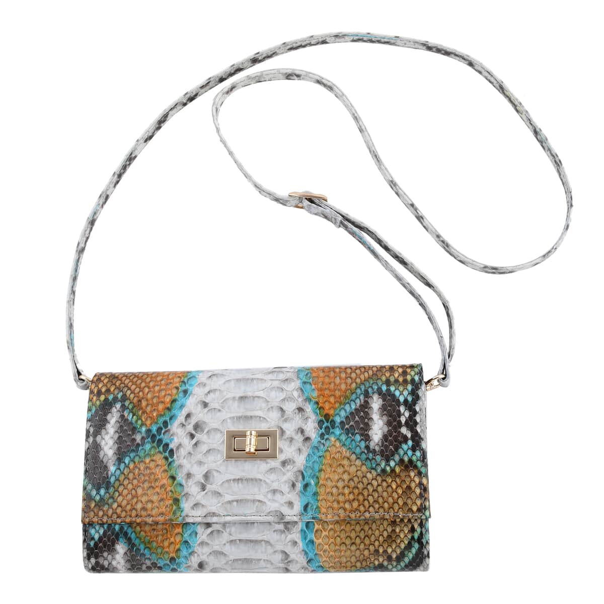 The Pelle Natural Python Collection Natural Python Leather Bi-Fold Flap Over Crossbody Wallet with Detachable Strap image number 0