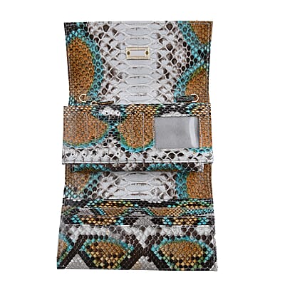 The Pelle Collection Light Brown Python Leather Bi-Fold Flap Over Crossbody Wallet for Women with Detachable Strap , Designer Crossbody , Leather Handbag , Leather Purse