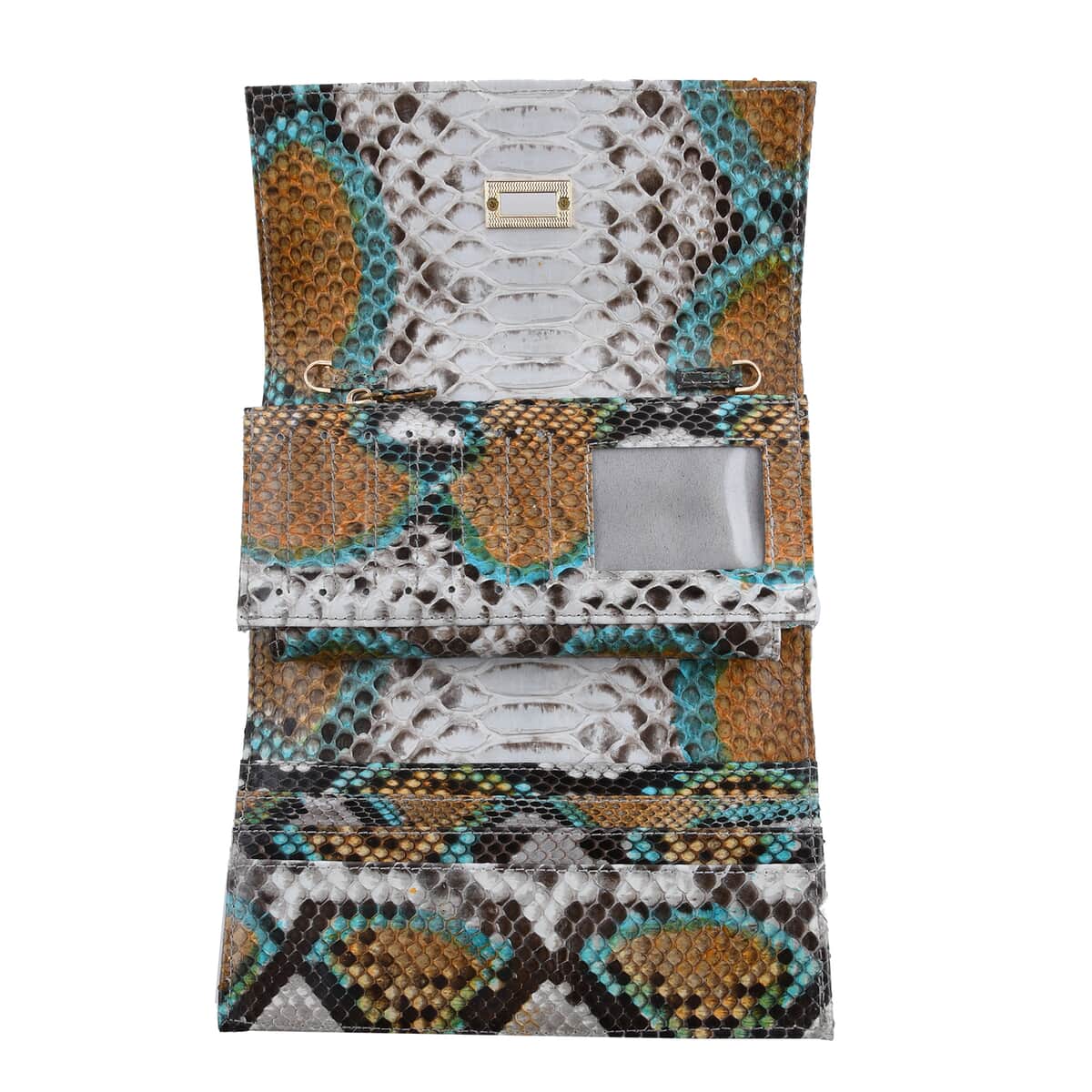 The Pelle Natural Python Collection Natural Python Leather Bi-Fold Flap Over Crossbody Wallet with Detachable Strap image number 2