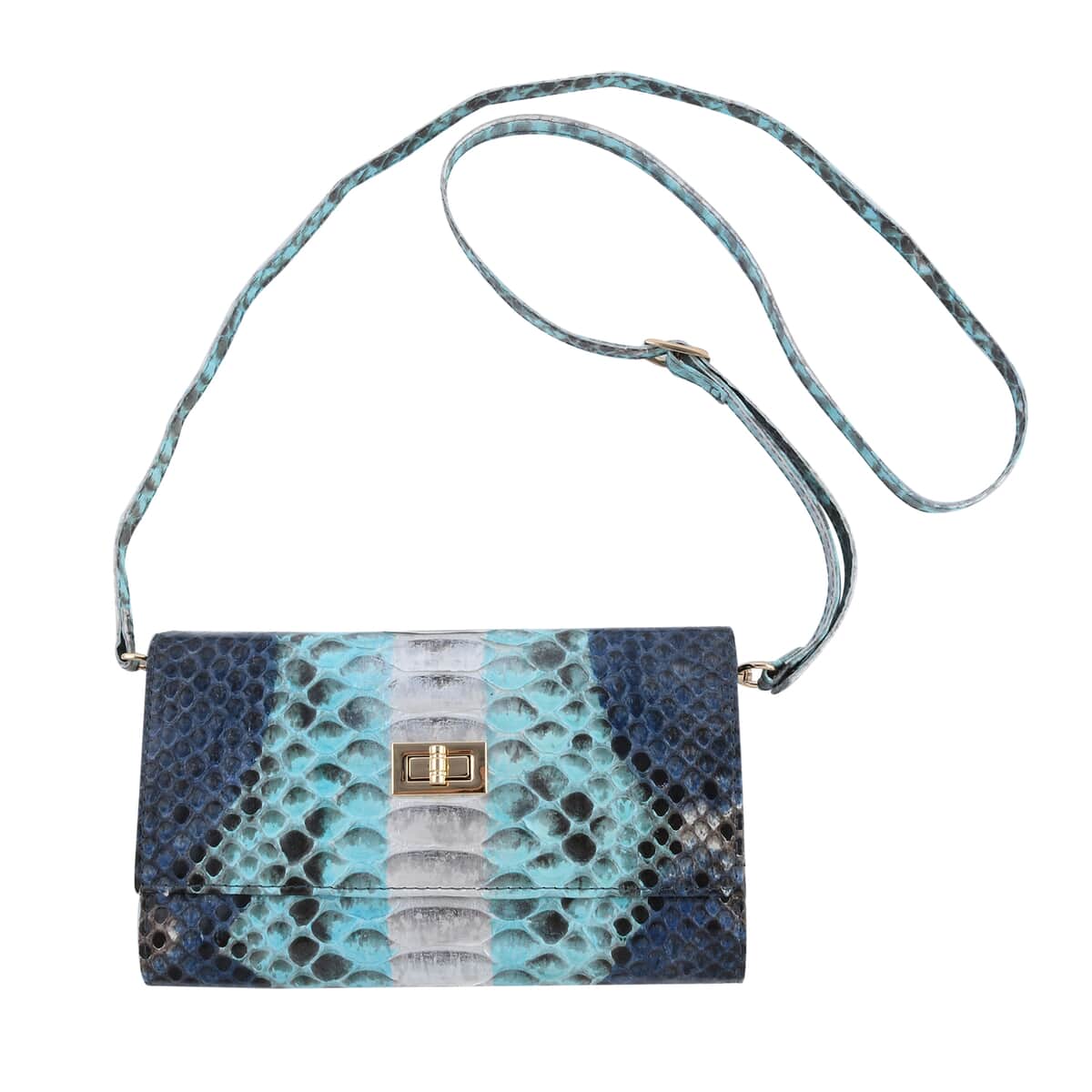 The Pelle Collection Blue Python Leather Bi-Fold Flap Over Crossbody Wallet for Women with Detachable Strap , Designer Crossbody , Leather Handbag , Leather Purse image number 0