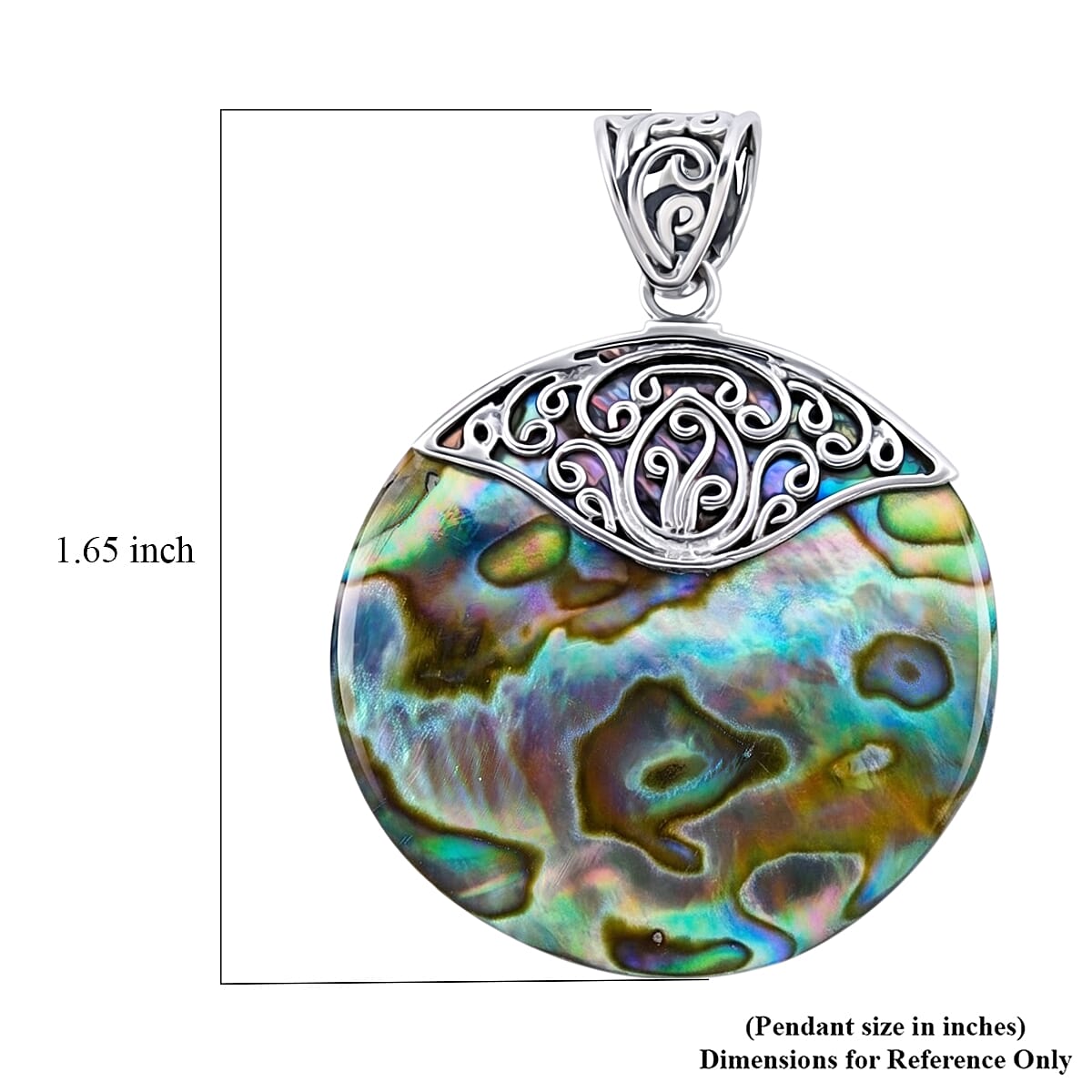 Abalone Shell Round Pendant without Chain in Sterling Silver